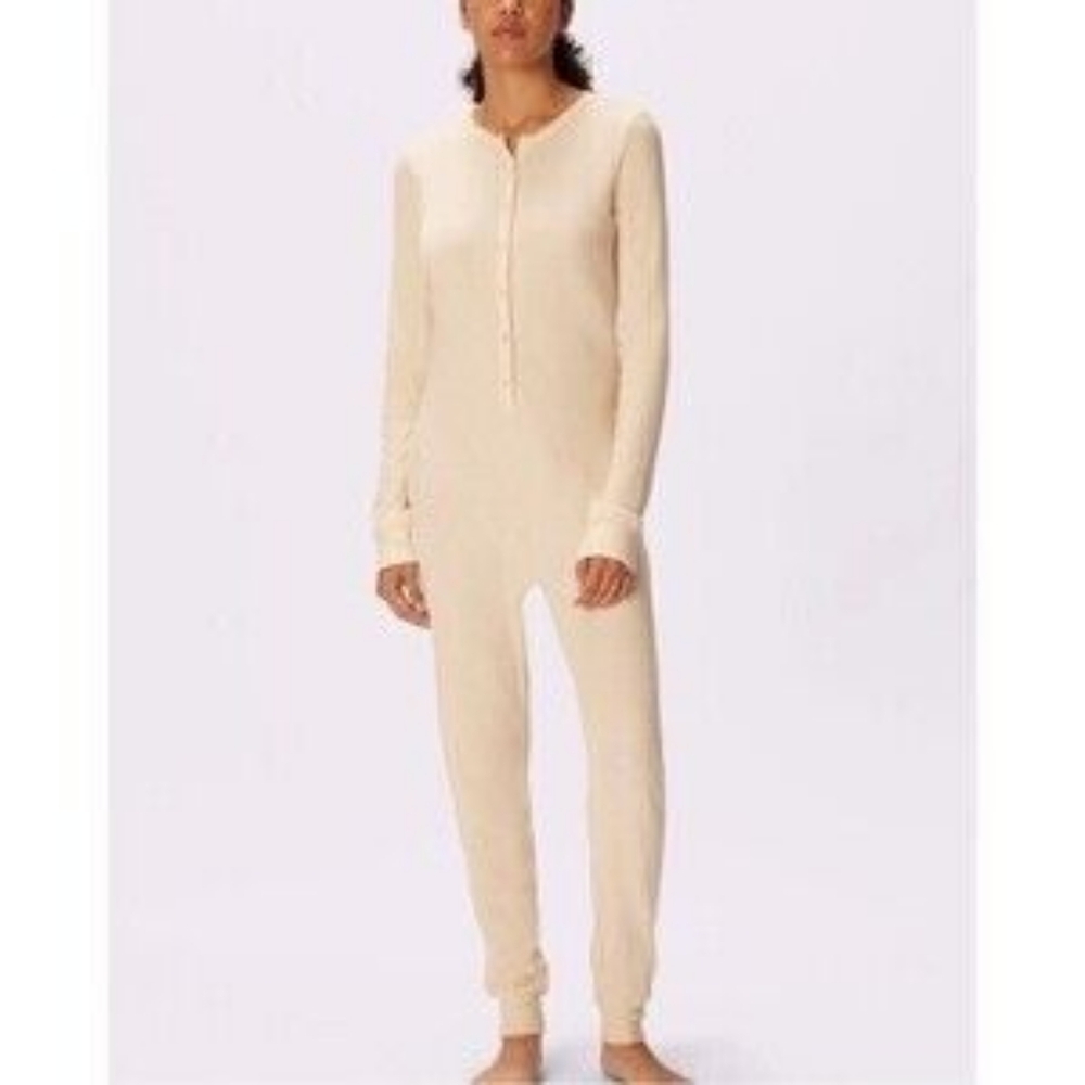 Parade *out of business black waffle thermal PJ lounge long sleeve onesie